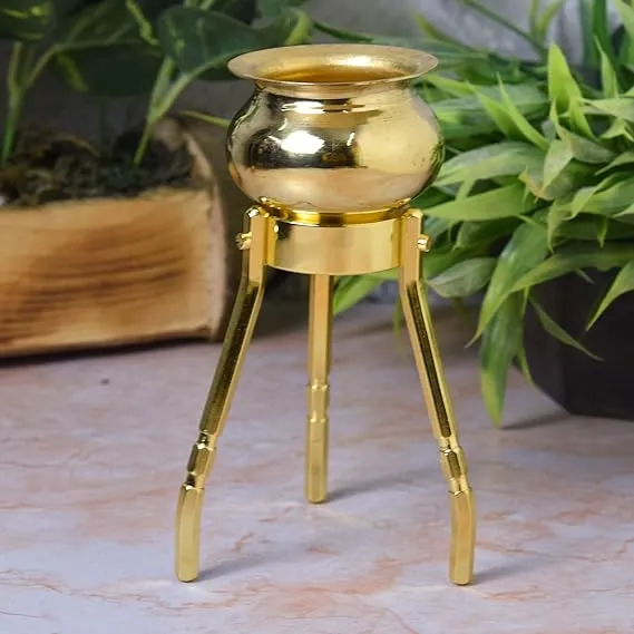 NEETU ARTS 4-Inch Brass Round Abhishek Stand Set with Kalash – Shivling Abhishek Pooja Accessory